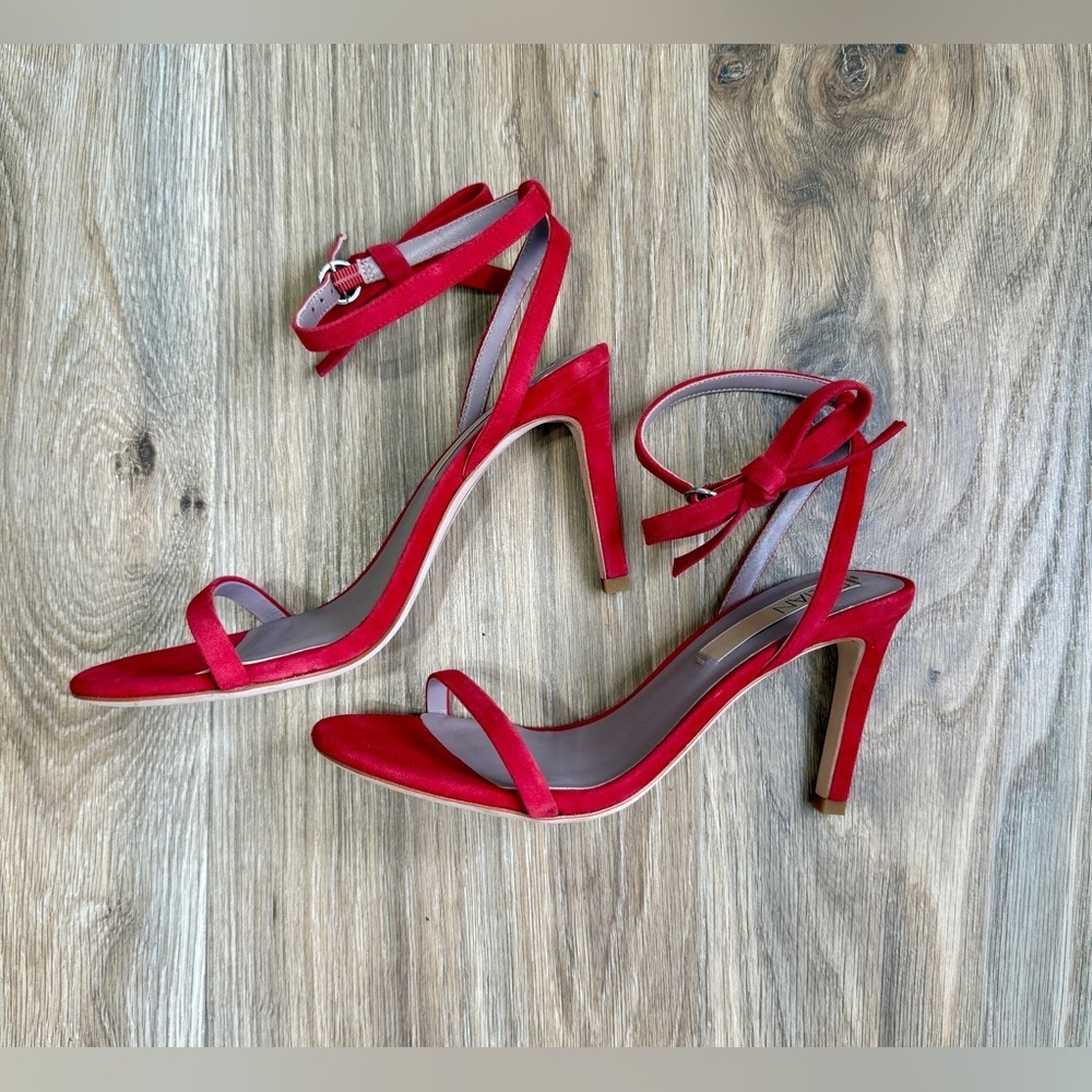 Deltan Red Suede Ankle Strap Heels Size 8.5 LNC